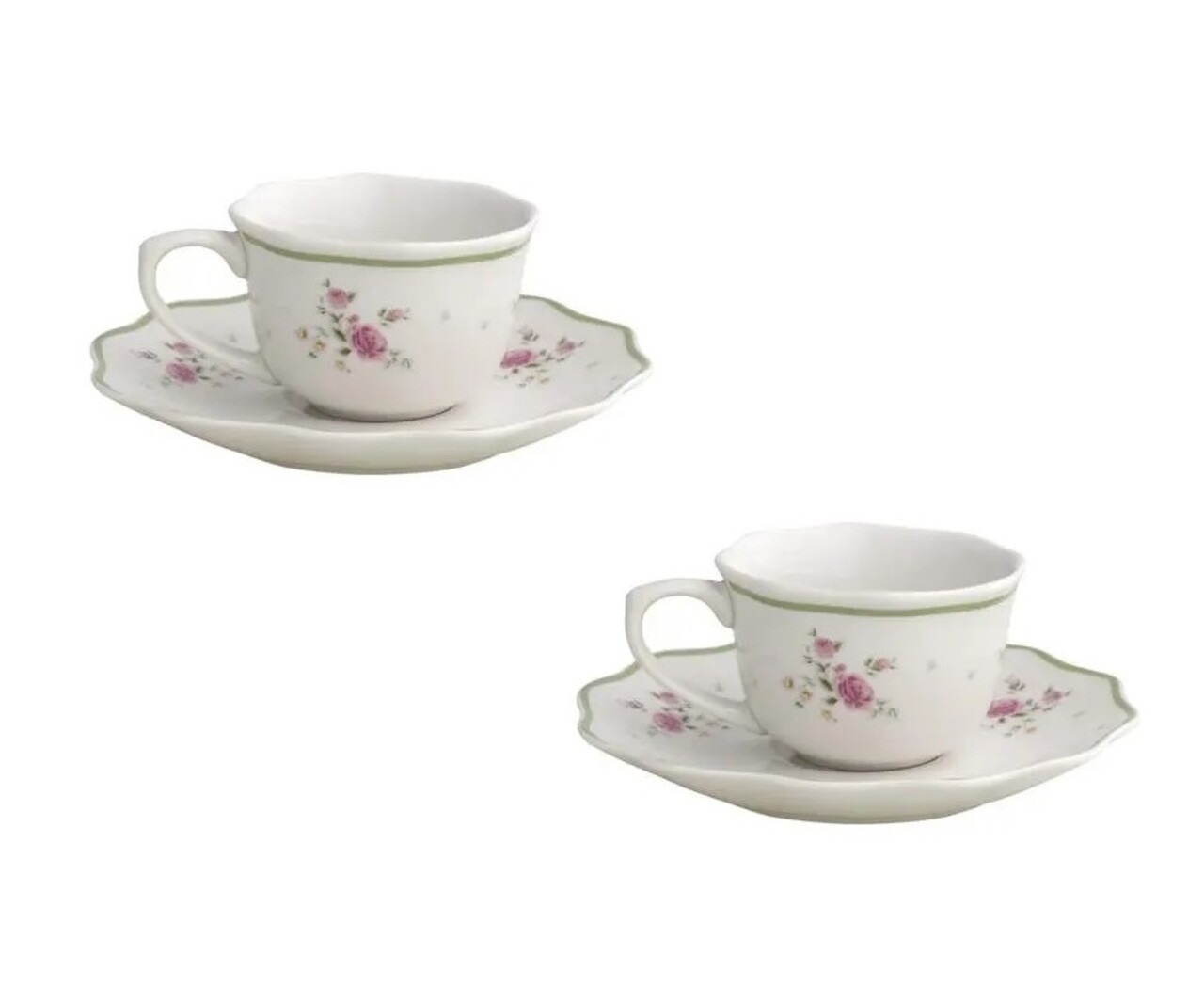 Set 2 cesti cu farfurie pentru cafea, Nonna Rosa v2, Brandani, 14x6.5 cm, portelan - imagine 5